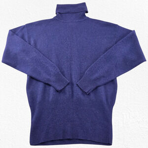 Vintage 80s Navy Blue Lambswool Angora Fitted Turtleneck Sweater Size Medium